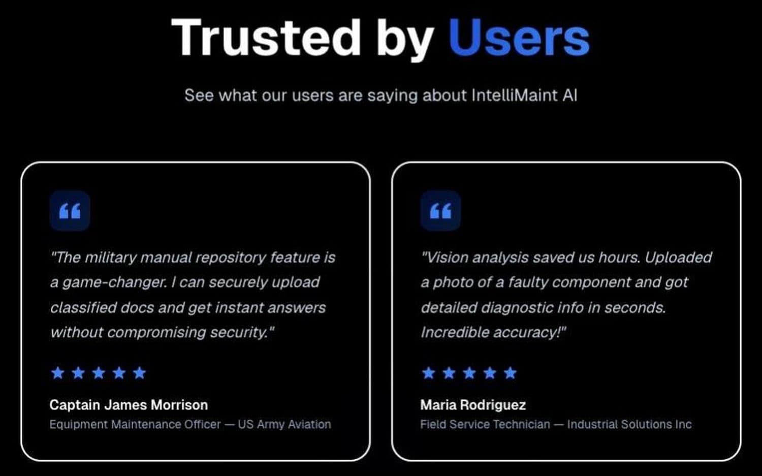 IntelliMaint AI — Trusted by users